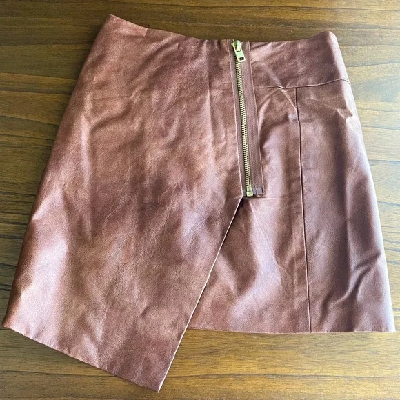 2/$30 - H&M Brown Faux Leather Asymmetrical Wrap Skirt - Size 4 - Picture 1 of 4